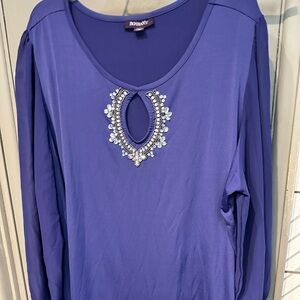 Royal blue plus sz Roaman’s dressy blouse with rhinestone embellishments💙